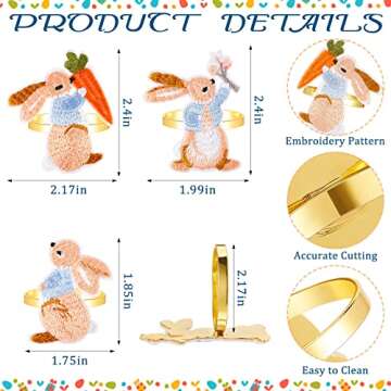 12 Pcs Easter Napkin Ring Set - Bunny Metal Napkin Holders for Festive Dining