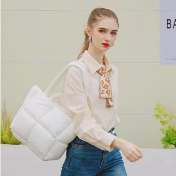 Quilted Puffy Purse - Lightweight Down Handbag for Women