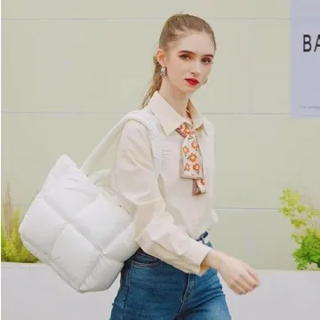 Quilted Puffy Purse - Lightweight Down Handbag for Women