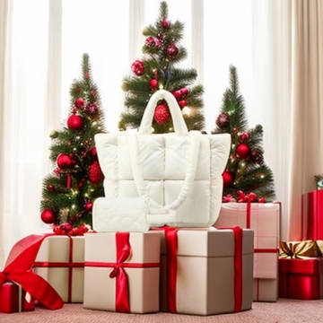 Quilted Puffy Purse - Lightweight Down Handbag for Women