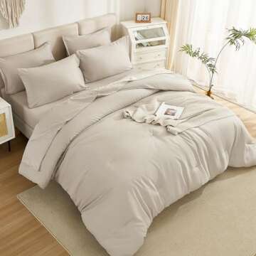 Litanika Comforter King Size Set Tannish Grey - 7 Pieces Bed in a Bag King Beddding Comforter Sets, Plain Lightweight Bed Set with Comforter, Sheets, Pillowcases & Shams