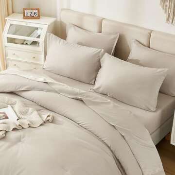 Litanika Comforter King Size Set Tannish Grey - 7 Pieces Bed in a Bag King Beddding Comforter Sets, Plain Lightweight Bed Set with Comforter, Sheets, Pillowcases & Shams