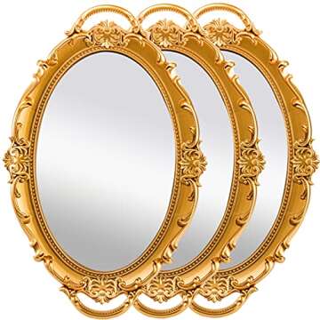 Dicunoy 3 PCS Gold Mirror Tray, Gold Perfume Trays for Vanity, Vintage Decorative Carved Ornate Dresser Serving Tray for Jewelry, Bathroom, Table, Bedroom, Living Room Organizer, 10" W x 14.2" L
