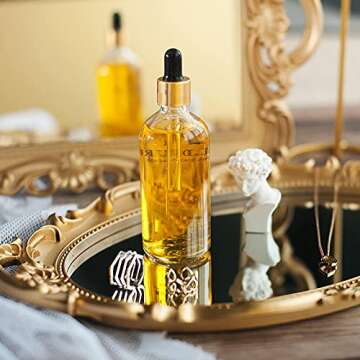 Dicunoy 3 PCS Gold Mirror Tray, Gold Perfume Trays for Vanity, Vintage Decorative Carved Ornate Dresser Serving Tray for Jewelry, Bathroom, Table, Bedroom, Living Room Organizer, 10" W x 14.2" L