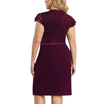 Miusol Plus Size Floral Lace Contrast Ruffles Evening Dress Burgundy