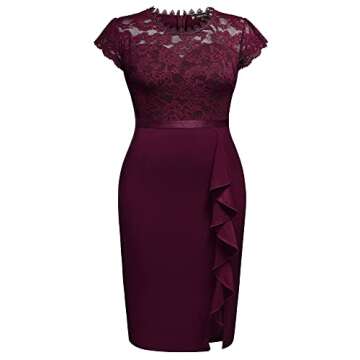 Plus Size Floral Lace Contrast Evening Cocktail Dress