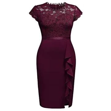 Plus Size Floral Lace Contrast Evening Cocktail Dress