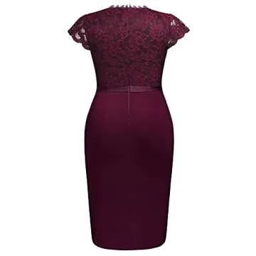 Plus Size Floral Lace Contrast Evening Cocktail Dress