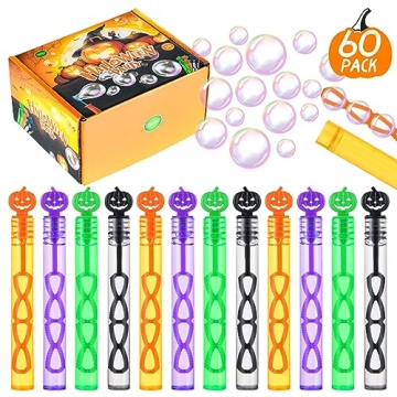 60 Pack Halloween Bubble Wands, Mini Bubble Toys for Halloween Party Favors, Novelty Supplies, Hallo...