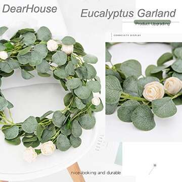 DearHouse 2pc Artificial Eucalyptus Garland Faux Silk Eucalyptus Leaves Vines Handmade Garland Green...