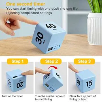 Cube Timer, Productivity Timer Kids Timer Gravity Sensor flip Timer for Time Management and Countdown Settings 15-20-30-60 Minutes for Study, Kitchen Cooking, Workout, Yoga