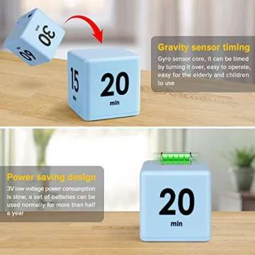 Cube Timer, Productivity Timer Kids Timer Gravity Sensor flip Timer for Time Management and Countdown Settings 15-20-30-60 Minutes for Study, Kitchen Cooking, Workout, Yoga
