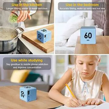Cube Timer, Productivity Timer Kids Timer Gravity Sensor flip Timer for Time Management and Countdown Settings 15-20-30-60 Minutes for Study, Kitchen Cooking, Workout, Yoga