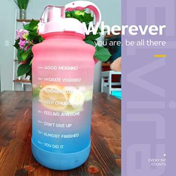 Elvira Motivational Water Bottle 64oz BPA Free for Fitness