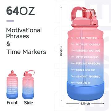 Elvira Motivational Water Bottle 64oz BPA Free for Fitness