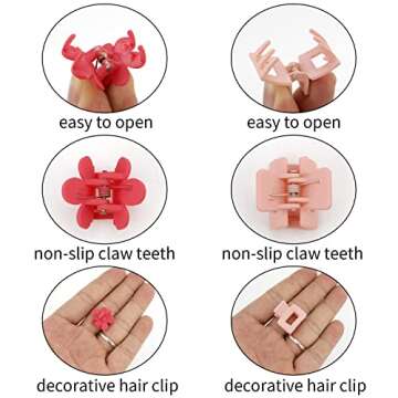 SuPoo Mini Flower Hair Clips Set - 22pcs Small Square Claw Clips for Thin Hair, Tiny Hair Accessories for Girls