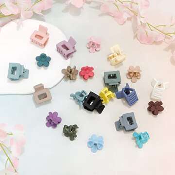 SuPoo Mini Flower Hair Clips Set - 22pcs Small Square Claw Clips for Thin Hair, Tiny Hair Accessories for Girls
