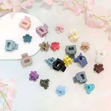 SuPoo Mini Flower Hair Clips Set - 22pcs Small Square Claw Clips for Thin Hair, Tiny Hair Accessories for Girls