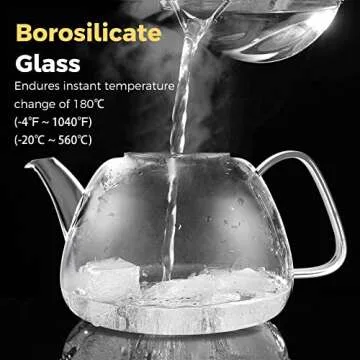 Luvan 1.3L/44oz Glass Teapot with Removable Infuser, Stove Top Safe Borosilicate Glass Clear Tea Kettle, Tea Maker with Stainless Steel Strainer for Blooming and Loose Leaf (Holds 4-5 Cups)