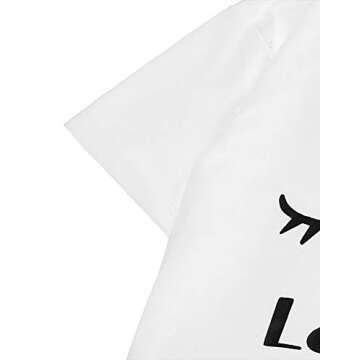 WDIRARA Women's Sleepwear Closed Eyes Print Tee and Striped Shorts Cute Pajama Set White S