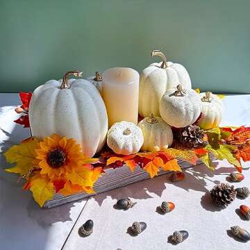 Winlyn 7 Pcs Assorted Sizes Harvest Cream Artificial Pumpkins Faux Cream Pumpkins Foam Decorative Pumpkins for Fall Farmhouse Autumn Wedding Halloween Thanksgiving Rustic Harvest Table Centerpiece