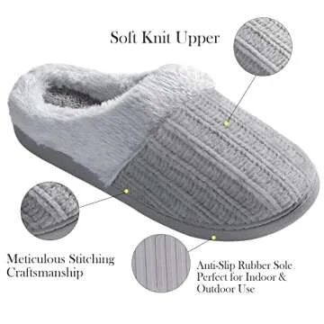 Amazon Essentials Women's Warm Cushioned Slippers for Indoor/Outdoor Grey, Size 8