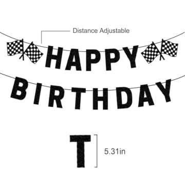 Race Car Birthday Banner, Pre-Strung Black Happy Birthday Banner, Race Car Party Birthday Decoration...