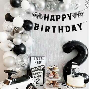 Race Car Birthday Banner, Pre-Strung Black Happy Birthday Banner, Race Car Party Birthday Decorations for Boys, Racing Themed Birthday Party Decorations, Let’s Go Racing Party Supplies