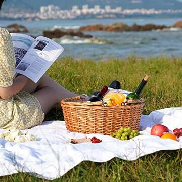 TwentyNext Wicker Picnic Basket with Double Folding Handles, Natural Large Willow Hamper Empty Basket Cheap Easter Eggs Candy Storage Wine Basket for Toy, Flower, Wedding（Red 16inch）