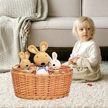 TwentyNext Wicker Picnic Basket with Double Folding Handles, Natural Large Willow Hamper Empty Basket Cheap Easter Eggs Candy Storage Wine Basket for Toy, Flower, Wedding（Red 16inch）