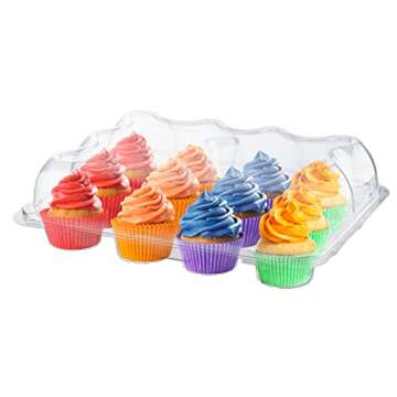 Plastic Cupcake Containers Boxes | 12 Compartment – 8 Pack | Disposable High Dome Dozen Cupcake Ho...