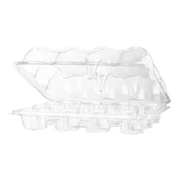 Plastic Cupcake Containers Boxes | 12 Compartment – 8 Pack | Disposable High Dome Dozen Cupcake Holder With Lid Bulk | Extra Sturdy Stackable Cupcake Boxes | Durable Muffin Packaging Transporter To Go