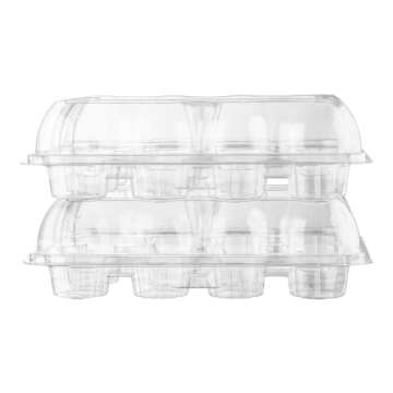 Plastic Cupcake Containers Boxes | 12 Compartment – 8 Pack | Disposable High Dome Dozen Cupcake Holder With Lid Bulk | Extra Sturdy Stackable Cupcake Boxes | Durable Muffin Packaging Transporter To Go