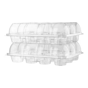 Plastic Cupcake Containers Boxes | 12 Compartment – 8 Pack | Disposable High Dome Dozen Cupcake Holder With Lid Bulk | Extra Sturdy Stackable Cupcake Boxes | Durable Muffin Packaging Transporter To Go