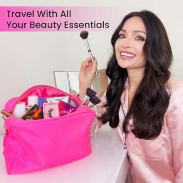 Large Makeup Bag, Nylon Makeup Pouch, Make Up Bag, Cosmetic Bag, Makeup Case, Travel Makeup Bag, Cosmetic Travel Bag, Makeup Bag Travel Cosmetic Bag, Makeup Organizer Bag, Pink Makeup Bag Large Pouch