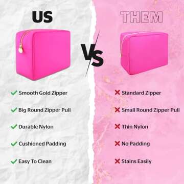 Large Makeup Bag, Nylon Makeup Pouch, Make Up Bag, Cosmetic Bag, Makeup Case, Travel Makeup Bag, Cosmetic Travel Bag, Makeup Bag Travel Cosmetic Bag, Makeup Organizer Bag, Pink Makeup Bag Large Pouch