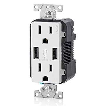 Leviton T5632-W 15-Amp USB Charger/Tamper Resistant Duplex Receptacle, White