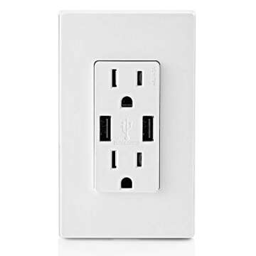 Leviton T5632-W 15-Amp USB Charger/Tamper Resistant Duplex Receptacle, White