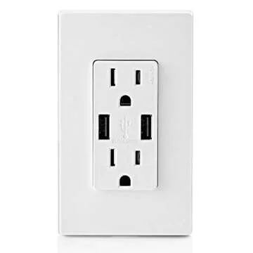 Leviton T5632-W 15-Amp USB Charger/Tamper Resistant Duplex Receptacle, White