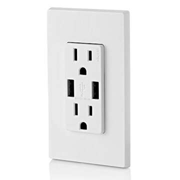 Leviton T5632-W 15-Amp USB Charger/Tamper Resistant Duplex Receptacle, White