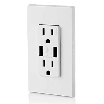 Leviton T5632-W 15-Amp USB Charger/Tamper Resistant Duplex Receptacle, White