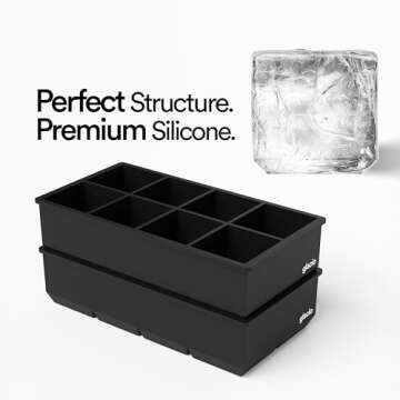 glacio Ice Cube Trays Silicone – Large Tray Molds for making 8 Giant Ice Cubes for Whiskey – 2 Pack