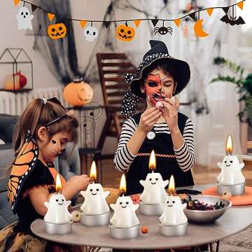 6 Packs Halloween Smiling Ghost Candles, WHOLEV Halloween Ghost Decorations Candles, Real Flaming Gh...