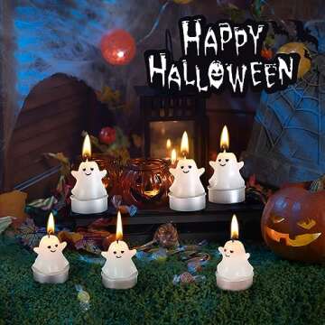 6 Packs Halloween Smiling Ghost Candles, WHOLEV Halloween Ghost Decorations Candles, Real Flaming Ghost Candles for Fall Thanksgiving Table Decoration Home Halloween Celebration Indoor Party Decor