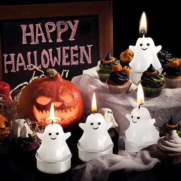 6 Packs Halloween Smiling Ghost Candles, WHOLEV Halloween Ghost Decorations Candles, Real Flaming Ghost Candles for Fall Thanksgiving Table Decoration Home Halloween Celebration Indoor Party Decor