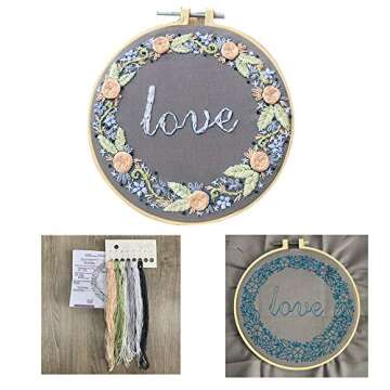 LCHULLE Embroidery Starter Kit with Stamped Pattern DIY Beginner Kit for Art Craft Handy Sewing Decor Include Floral Pattern Embroidery Cloth, Embroidery Hoop, Color Threads, Tools Kit, Instruction-1