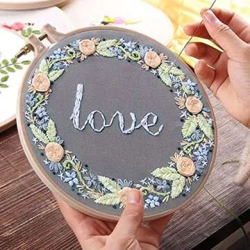 LCHULLE Embroidery Starter Kit with Stamped Pattern DIY Beginner Kit for Art Craft Handy Sewing Decor Include Floral Pattern Embroidery Cloth, Embroidery Hoop, Color Threads, Tools Kit, Instruction-1