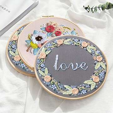 LCHULLE Embroidery Starter Kit with Stamped Pattern DIY Beginner Kit for Art Craft Handy Sewing Decor Include Floral Pattern Embroidery Cloth, Embroidery Hoop, Color Threads, Tools Kit, Instruction-1