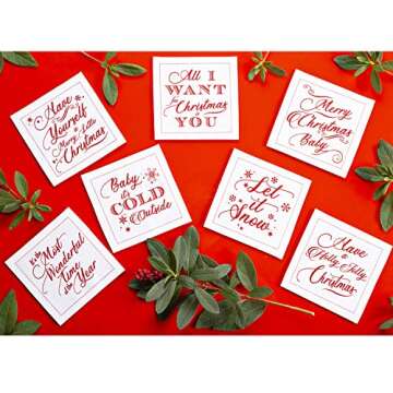 Five Star Napkins Christmas Songs Cocktails Napkins - White Cotton - 4.5" x 4.5" - Single Use - Party, Events, Holiday (50 x)
