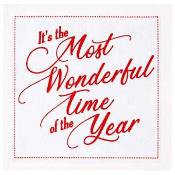 Five Star Napkins Christmas Songs Cocktails Napkins - White Cotton - 4.5" x 4.5" - Single Use - Party, Events, Holiday (50 x)